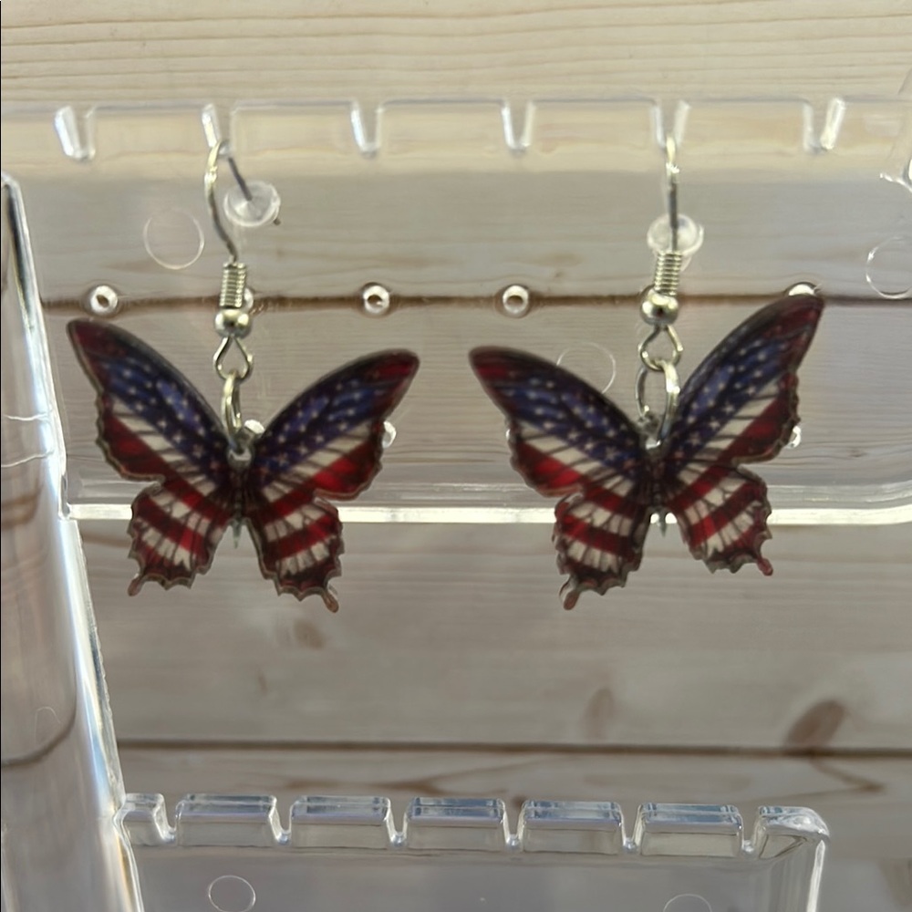 Butterfly Earrings with Red and Blue Accents